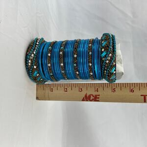 Blue Rhinestone Bangle Set Stack Desi Bridal Wedding Festival Glam Y2K Bracelets